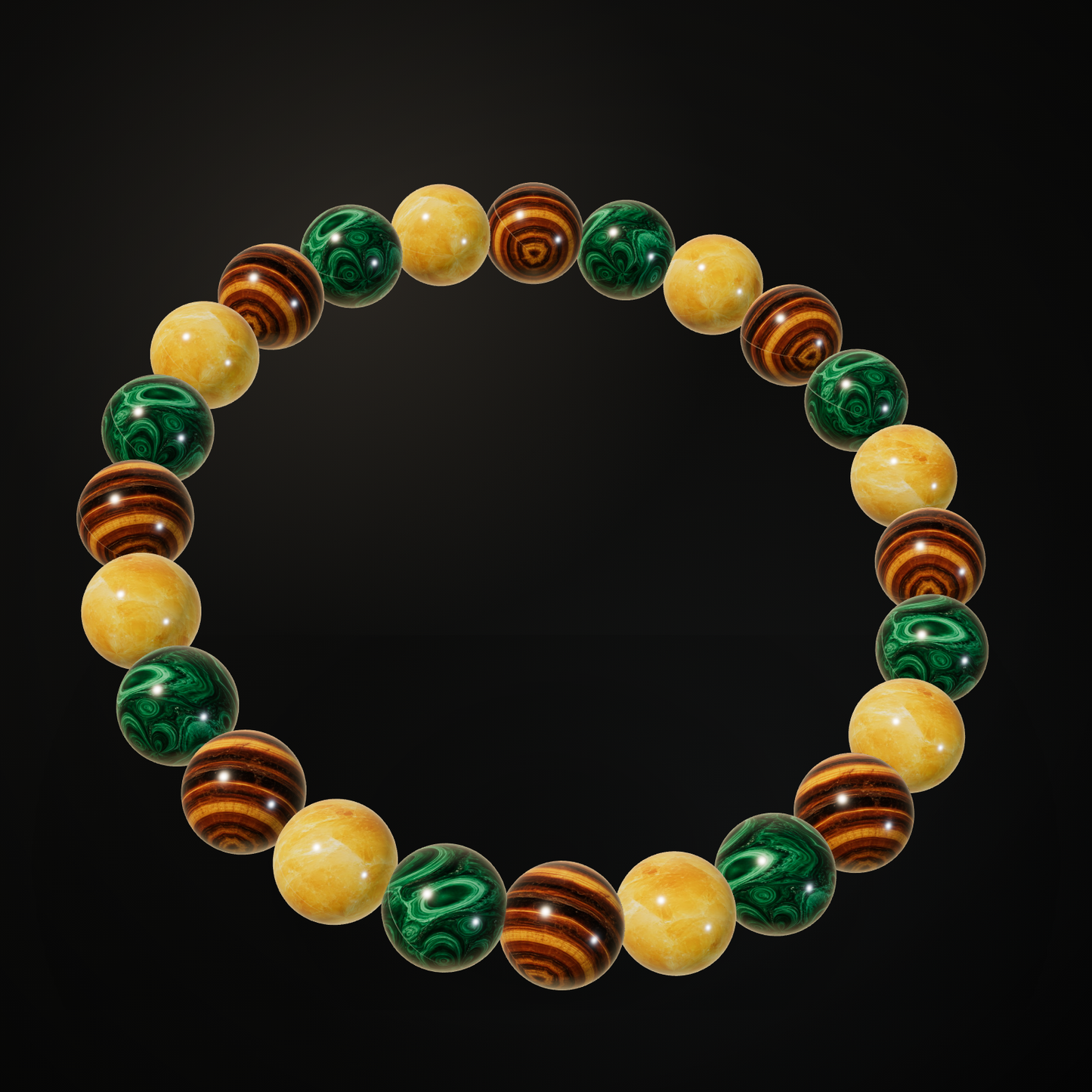 Money and Success Green natural stone bracelet on a dark background