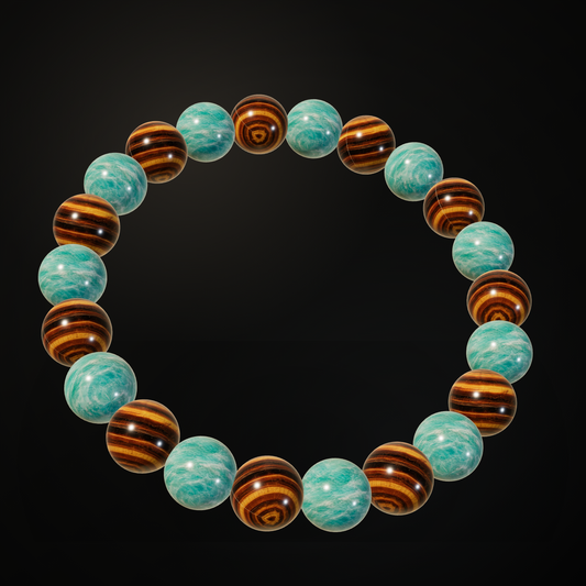 Money and Success Sage natural stone bracelet on a dark background