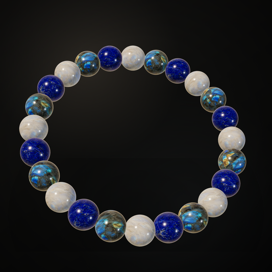 New Beginnings Blue Mix natural stone bracelet on a dark background