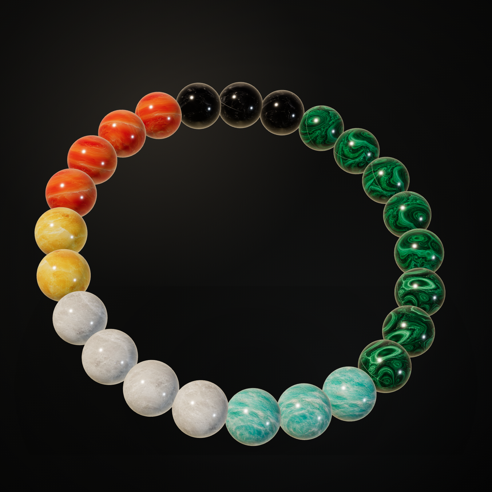 7 Chakras Full Spectrum natural stone bracelet on a dark background